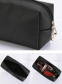 1個簡約旅行化妝包,洗漱袋,化妝收納袋,便攜式戶外旅行洗漱包,時尚手提袋,旅行日常使用,旅遊工具收納袋,pu皮革,旅行配件男士洗漱袋化妝刷收納 - 黑色 - 查看 6