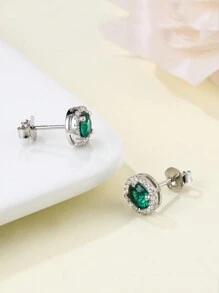 2pcs Simple & Luxurious 925 Sterling Silver & Cubic Zirconia Round Stud Earrings, Perfect For Women's Daily Wear Or Valentine's Day Gift