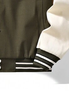1 Pieza Chaqueta De Béisbol Transpirable Para Hombre Con Bordado De Letras, Ropa De Gimnasia Para Hombres - Verde - Ver 3