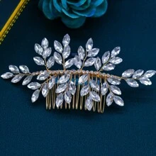 1pc Rhinestone Decorated Silver Bridal Hair Comb, Suitable For Weddings, Banquets And Parties