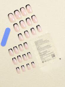 Obtén un look glamoroso con 24 piezas de uñas postizas cuadradas y largas negras de dos tonos estilo francés, 1 hoja de cinta y 1 lima de uñas. Suministros de uñas con punta francesa presionada. uñas falsas uña falsa uña acrílica
