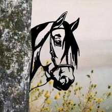 1入農場動物偷窺馬金屬藝術雕塑,戶外花園裝飾,牧場圍欄現代藝術品掛飾 - 黑色 - 查看 3