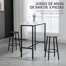 HOMCOM Juego de Mesa de Comedor Mesa Alta de Bar con 2 Taburetes Redondo 3 Piezas Marco de Acero Estilo Moderno para Cocina Salón Blanco y Negro - Blanco - Ver 8