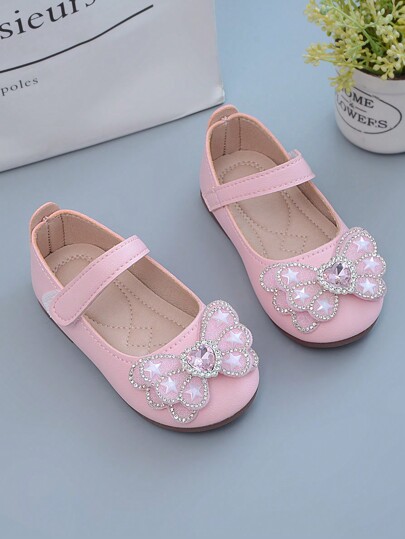 Toddler Girls Princess Casual Flats, Rhinestone Butterfly Decor Soft Bottom Slip-On Shoes, Suitable For All Seasons