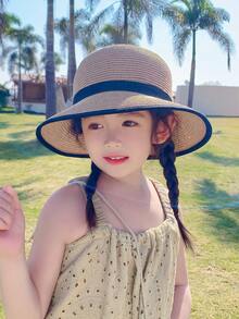 A Spring/Summer New Arrival For Girls - Large Brim Straw Hat - Perfect Sunscreen During Outdoor Activities - Suitable For Daily Wear - Khaki - View 5
