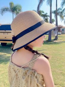 A Spring/Summer New Arrival For Girls - Large Brim Straw Hat - Perfect Sunscreen During Outdoor Activities - Suitable For Daily Wear - Khaki - View 7