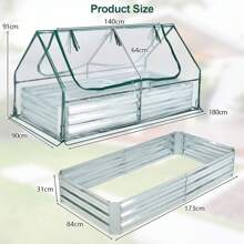 2 In 1 Greenhouse With Garden Bed, Greenhouse With Metal Plant Box & PVC Cover, Garden Shed With 2 Windows For Garden & Backyard - Silver - View 5