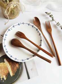 3pcs/Set Japanese-Style Wooden Convenient Tableware Spoon Chopsticks And Fork, Kitchen, Christmas Gift