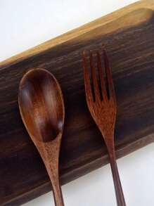 3pcs/Set Japanese-Style Wooden Convenient Tableware Spoon Chopsticks And Fork, Kitchen, Christmas Gift
