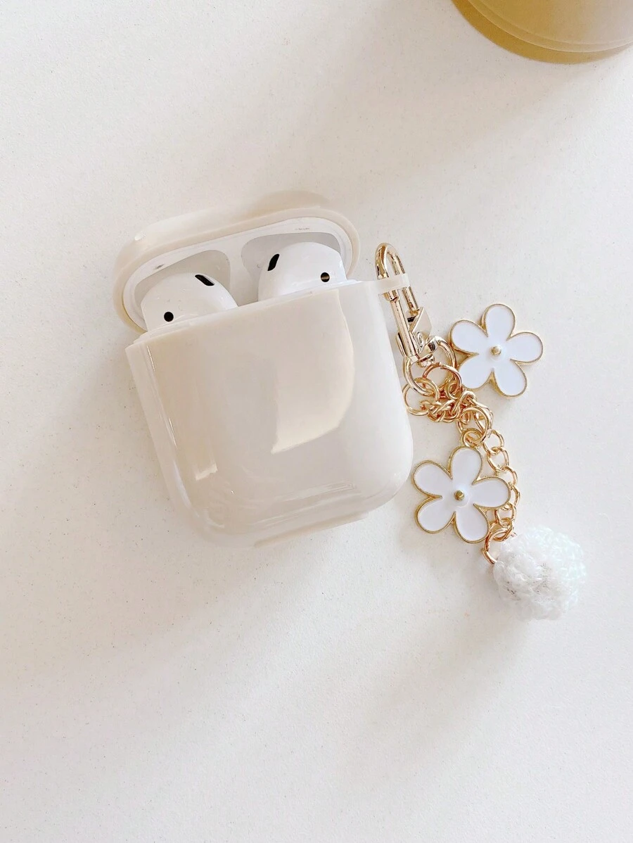 Minimalist Flower Decor Compatible With AirPods Protective Case, Apple Bluetooth Liquid Silicone Earphone Cover - Beige - View 1