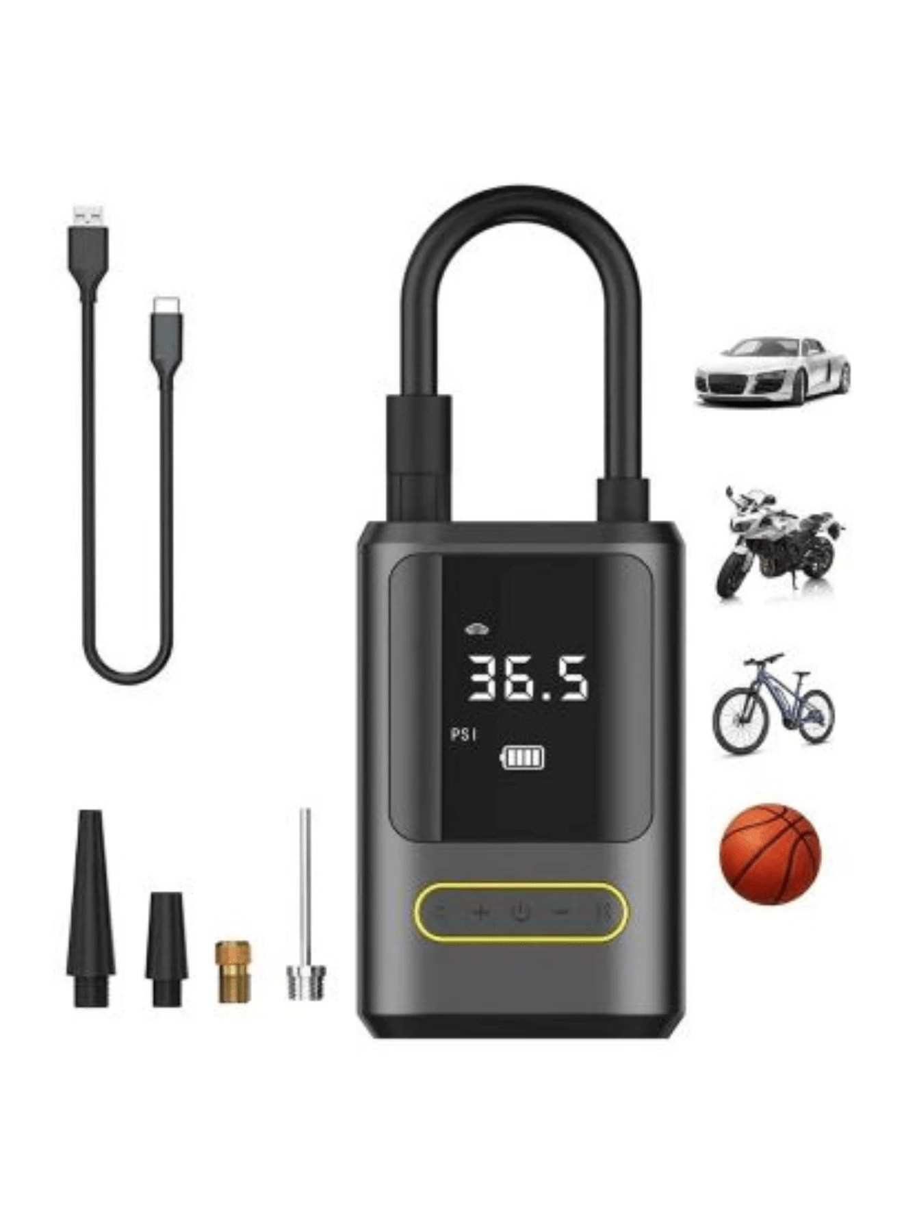 Mini Compressor de Ar Portatil Recarregavél Digital USB Calibrador Pneu Envio Imediato - Preto - Visão 1