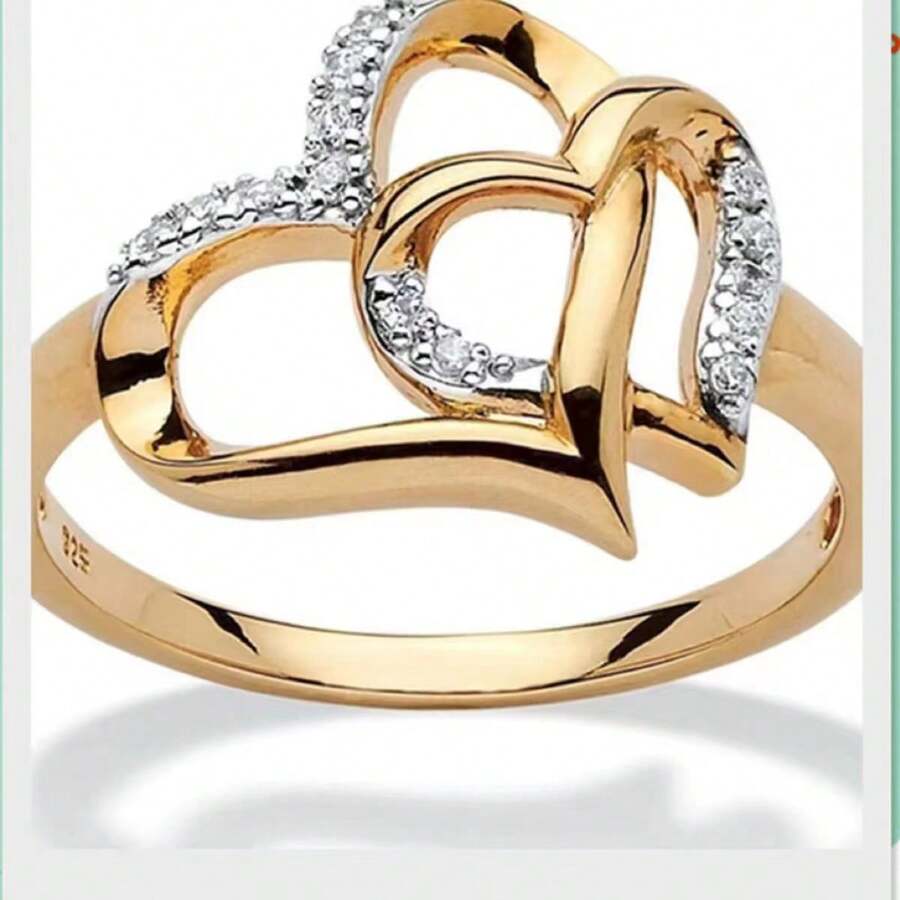 Hollow Out Double Heart Shape Ring With Rhinestone Decoration, Ideal For Proposal And Engagement, Saving & Fashionable Women's Jewelry