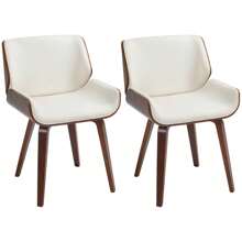 HOMCOM Lot de 2 chaises de salle à manger style vintage assise revêtement synthétique blanc et pieds en bois - Blanc - Voir 2