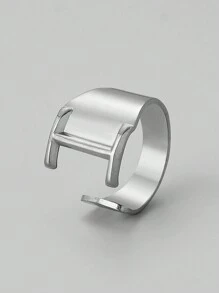 1pc European And American Style Stainless Steel Alphabet Ring, Street Style Adjustable Open Ring, Fashionable And Versatile Hip-Hop Party Ring