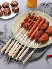 20pcs/Pack Stainless Steel Bbq Skewers With Wooden Handle, Outdoor Grill Tools Set - Silver - View 5
