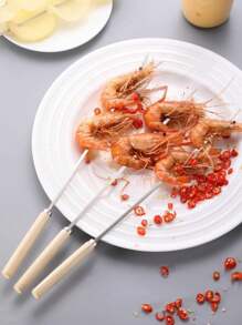 20pcs/Pack Stainless Steel Bbq Skewers With Wooden Handle, Outdoor Grill Tools Set - Silver - View 4