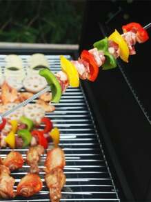 20pcs/Pack Stainless Steel Bbq Skewers With Wooden Handle, Outdoor Grill Tools Set - Silver - View 3