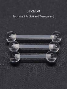3入組（每個尺寸1個）柔軟透明隱形丙烯酸材質舌莖環針具、舌網穿孔用具 - 無色 - 查看 8