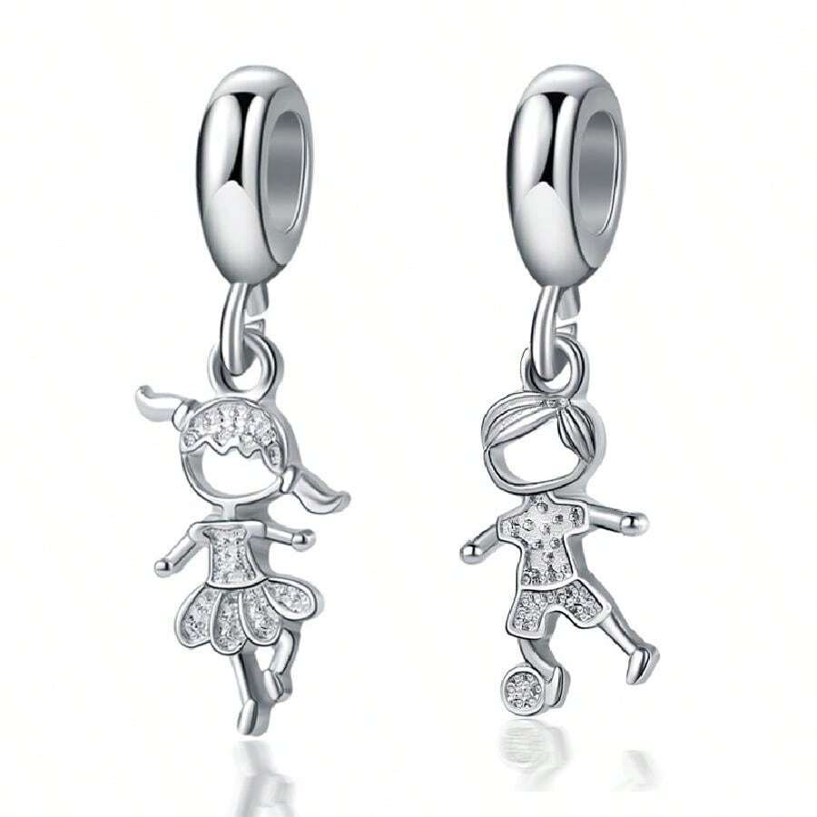 2 Pezzi Semplice E Alla Moda Ciondolo Di Coppia + Perline Per Braccialetto/collana Fai Da Te Per Decorazione/accessorio