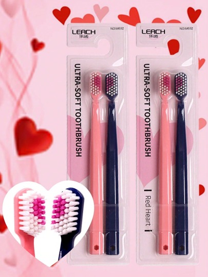 Toothbrush Kits,Soft Bristles Toothbrush, Travel Toothbrushes,Pink&Navy Blue Toothbrush,Oral Cleaning Tools,Oral Care,Adult Toothbrush,Brush For Bathroom,Home,Travel,Valentine'S Day,Heart Pattern Design For Couple Soft-Bristle Toothbrush,Red Heart, Living Room Home Bedroom Bathroom House Decor, Travel Stuff, Wedding, Party, Birthday, Gifts For Men Mom Dad Friends, New Years, Accessories, Funny Gift