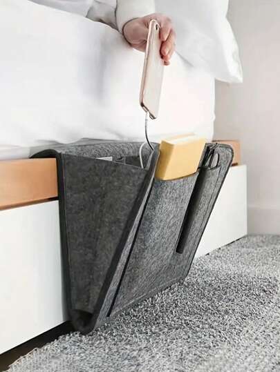 1入時尚床頭掛式收納袋，免打孔可摺疊床邊收納袋，宿舍床掛式組織袋，桌櫥懸掛收納袋及袋子，家用沙發邊電話及遙控器座，遙控器和面紙座，能收納書籍、遙控器、手機、眼鏡等，家居空間節省組織家具，適用於客廳、臥室、居家、宿舍組織