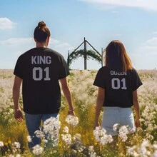 Playera para Mujer 1 Pza Estampado en Espalda Dama King & Queen 01 para Novios o Parejas San Valentín 14 de Febrero - Negro - Ver 3