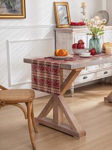 1入組紅色格子聖誕桌旗,帶有雪花圖案,適用於室內 - 紅色 - 查看 5