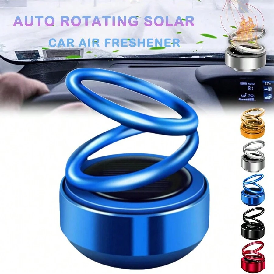 Solar Powered Double Ring Suspension Aromatherapy Diffuser With Light Sensor, Gradient Color Change, Long-Lasting Fragrance For Car, Home Decoration And Air Purification - Blue - View 1