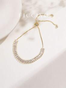 FICCINO 鍍金寬方晶鋯石網球手鍊,帶流蘇,可調式抽繩,適合日常佩戴和所有場合,女士手鍊 - 寬版網球手鍊 - 查看 11