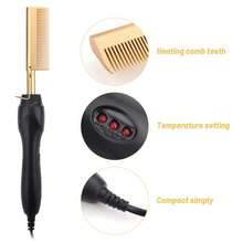 Black Heated Comb, Electric Ceramic Hair Straightener Comb For High Temperature Curly Hair Straight Hair, For Wet/Dry Hair, Beard Comb, Christmas Gift, Holiday Gift, Unisex - US A Type Plug(110-127V) - View 6