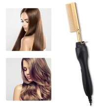 Black Heated Comb, Electric Ceramic Hair Straightener Comb For High Temperature Curly Hair Straight Hair, For Wet/Dry Hair, Beard Comb, Christmas Gift, Holiday Gift, Unisex - US A Type Plug(110-127V) - View 1