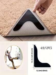 8/12入組防滑地毯,門口地氈/走廊地氈/裝飾地氈/客廳地氈/臥室地氈/露臺地毯/浴室地氈/廚房地氈/辦公室地毯/兒童房地氈/跑步機/門墊/寵物墊 - 黑色 - 查看 1