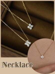 1件925純銀時尚甜美花朵項鍊,適用於女士婚禮派對配戴的精緻s925珠寶 - 金色 - 查看 5