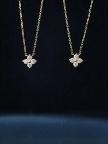 1件925純銀時尚甜美花朵項鍊,適用於女士婚禮派對配戴的精緻s925珠寶 - 金色 - 查看 6