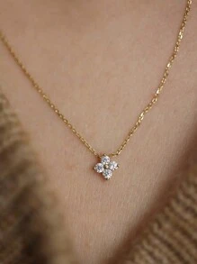 1件925純銀時尚甜美花朵項鍊,適用於女士婚禮派對配戴的精緻s925珠寶 - 金色 - 查看 3