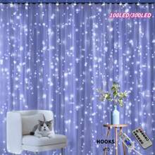 1pc 3x1m/3x3m 100/300 LED Copper Wire Curtain Lights, Waterproof Fairy Lights With USB Remote For Party Decorations - White - View 3