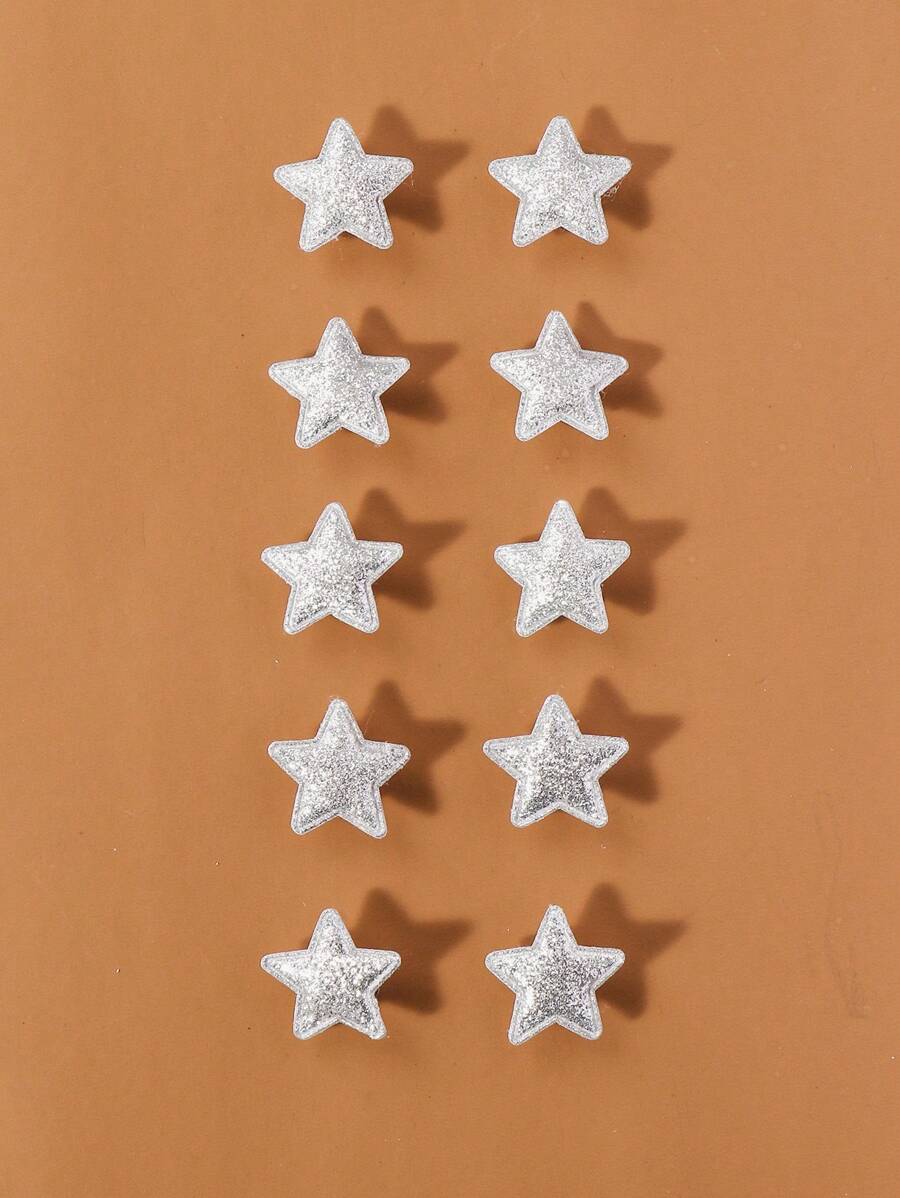 10 cái Y2K vui tươi Mát mẻ Hình ngôi sao Sọc Bên Kẹp tóc - Bạc - Xem 1