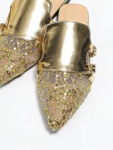 Của phụ nữ Pointed Toe Giày phẳng Với Kim loại Lưới Kết cấu - Vàng - Xem 5