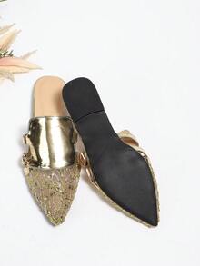 Của phụ nữ Pointed Toe Giày phẳng Với Kim loại Lưới Kết cấu - Vàng - Xem 6