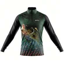 Camisa de Pesca Masculina Camiseta Manga Longa Proteçao UV Esporte Brasil Black Bass - Verde - Visão 1