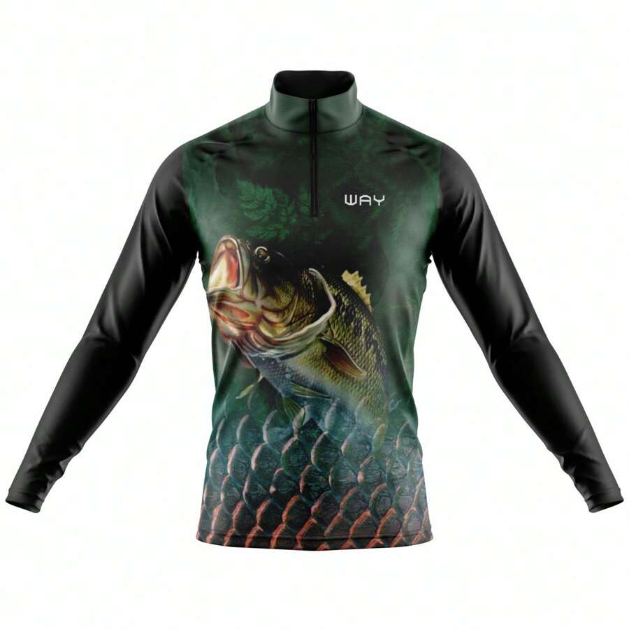 Camisa de Pesca Masculina Camiseta Manga Longa Proteçao UV Esporte Brasil Black Bass - Verde - Visão 1
