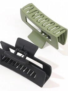 2入組時尚簡約啞黑色和深綠色方形髮卡（8.5cm中碼），適用於家居使用或旅行休閒 - 彩色 - 查看 3