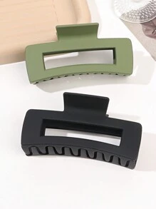 2入組時尚簡約啞黑色和深綠色方形髮卡（8.5cm中碼），適用於家居使用或旅行休閒 - 彩色 - 查看 4