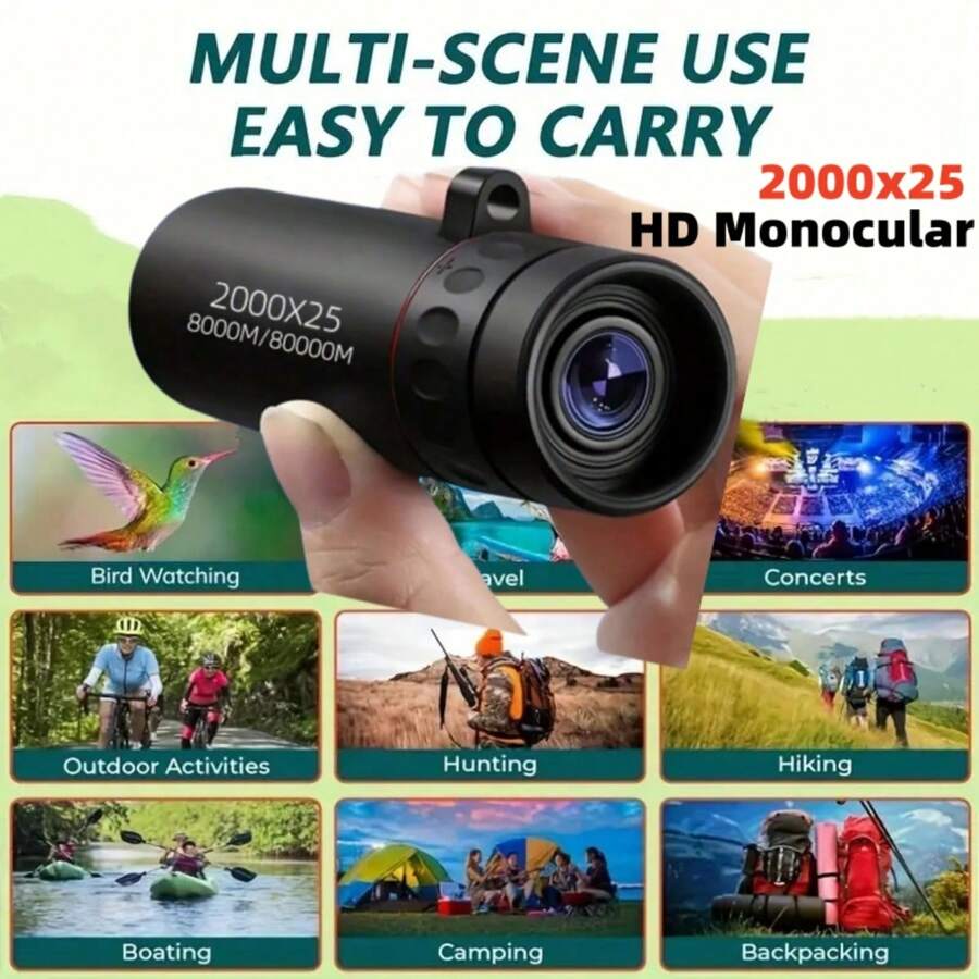 1入便攜式戶外2000x25高清高倍單筒望遠鏡，3.6英寸12倍高倍率口袋迷你單筒望遠鏡，適用於狩獵、露營、遠足、觀鳥-完美攝影禮物