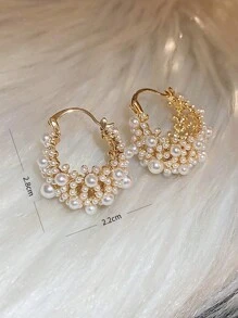 Andkiss 1 Pair 14K Gold-Plated Hollow Pearl Hoop Earrings - Multicolor - View 4