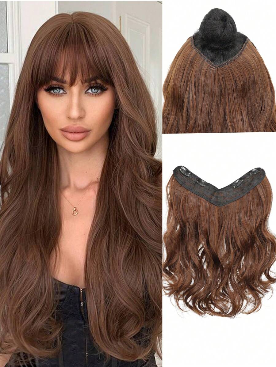 1 pieza Extensiones de cabello con 4 clips, extensiones de cabello ondulado de 16, 20, 24 pulgadas, extensiones de cabello sintético V, adecuadas para varias ocasiones como festivales de música, fiestas, cosplay, vacaciones y todas las estaciones