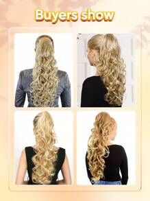 26英寸自然長身波浪馬尾辮合成纖維耐高溫夾子捲曲波浪馬尾假髮，裝飾女性用金棕色巧克力黑白多色韓式辮子馬尾，適用於日常假日角色扮演派對和新年禮物 - 巧克力棕 - 查看 8