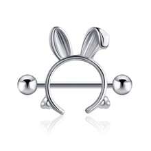 1 Pieza Joyería De Piercing De Pezón De Oreja De Conejo De Acero Inoxidable Personalizada Y Moderna Para Protección De Alergias - Plateado - Ver 1
