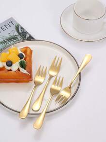 2/4/6/12pcs Stainless Steel Dessert And Fruit Forks For Home, Cafe, And Festive Gifts,Kitchen,Christmas Gift,School Supplies - Gold - View 2