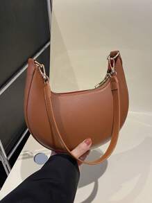 1 Piece Of Solid Color Retro Minimalist Crescent Bag, Underarm Women's Shoulder Bag - Brown - View 8